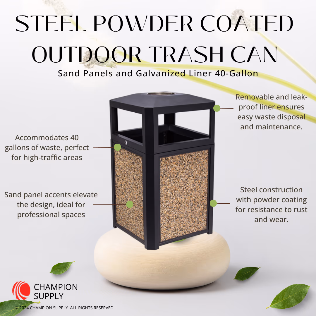 Trashcan Outdoor Sandpanel with Stainless Steel Ashtray Top,Iron Coated Size, 23.5" x 23.5" x 43", Per Piece